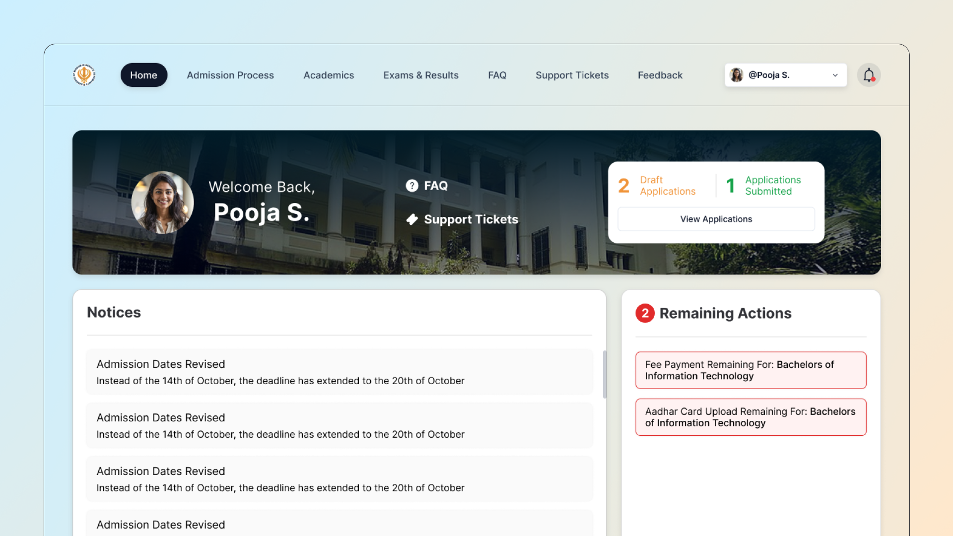 Applicant Dashboard