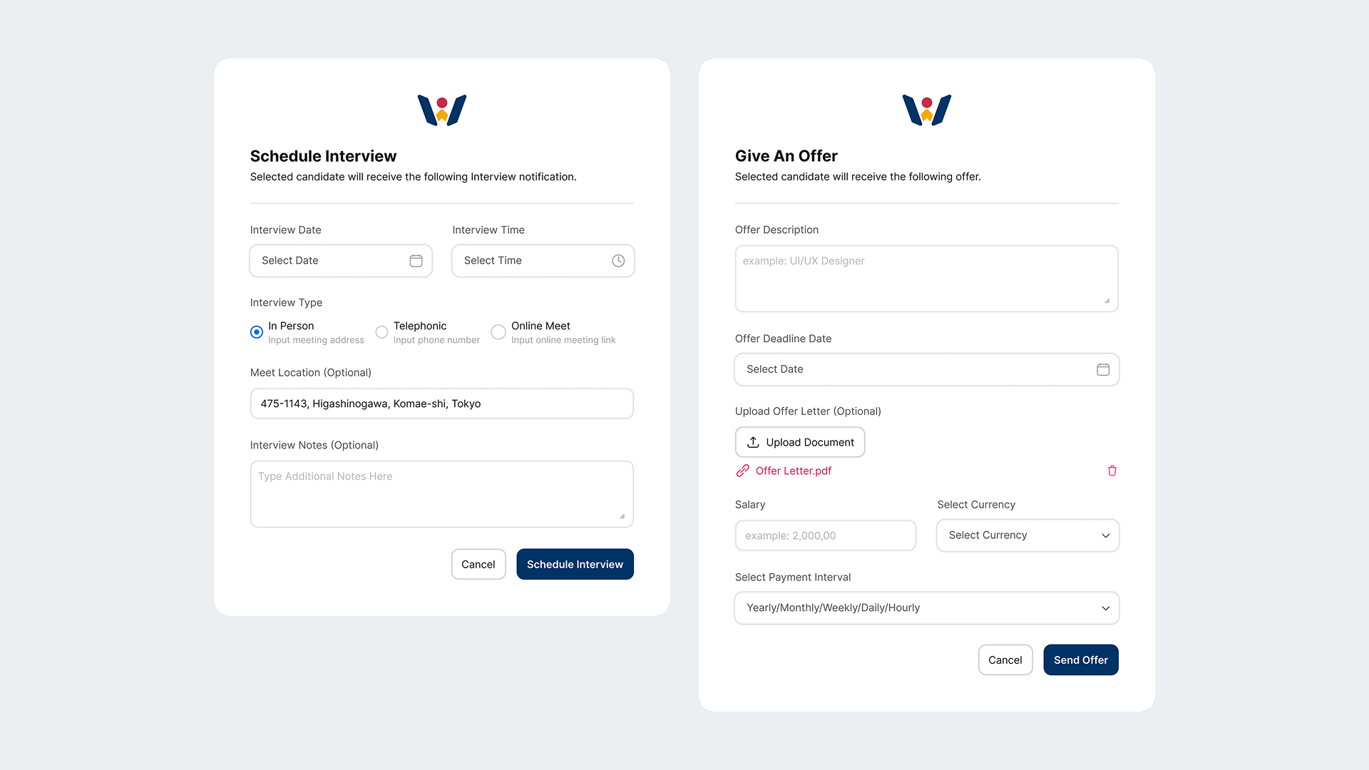 Offer and Interview Modal