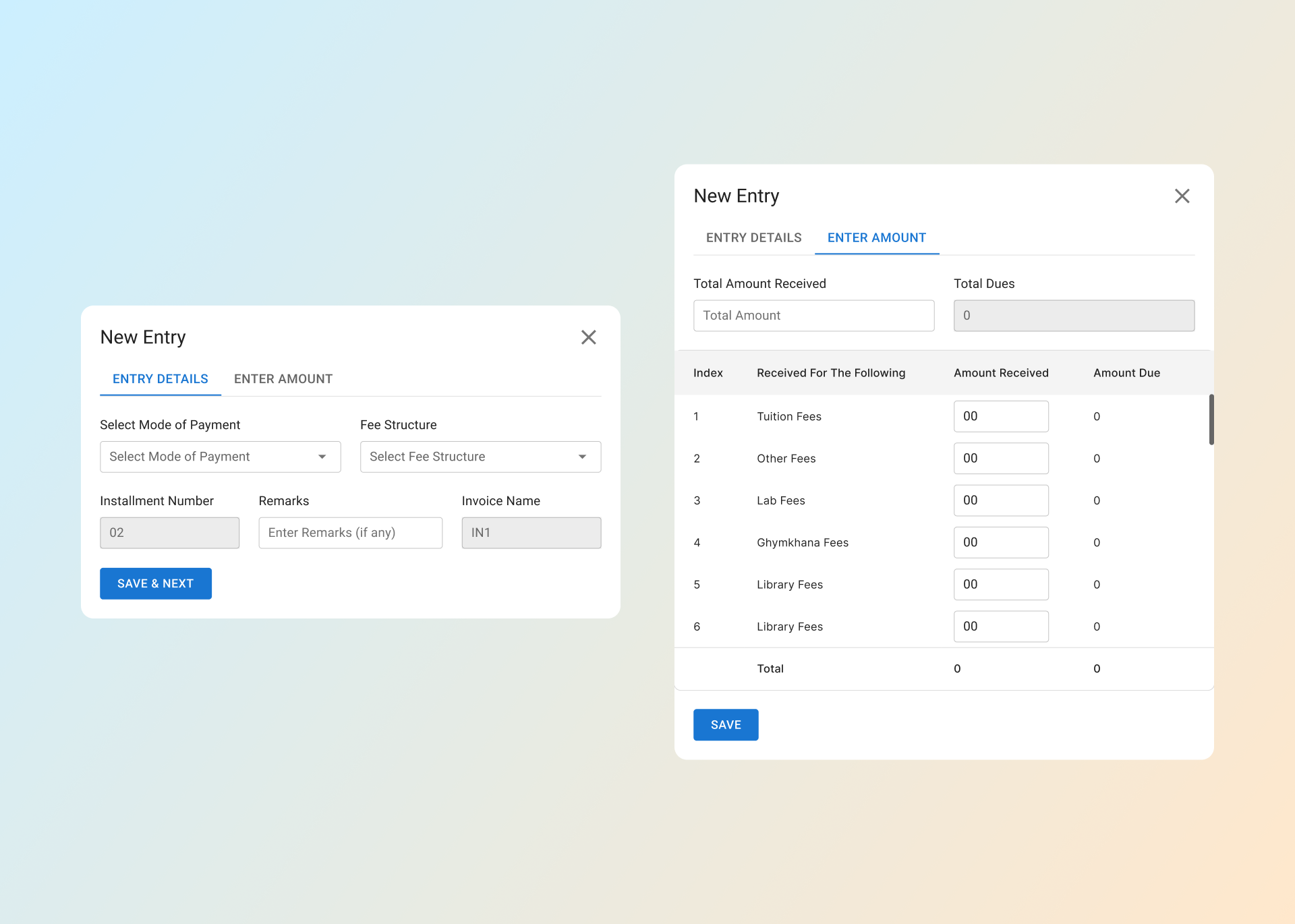Fee Structure Modals