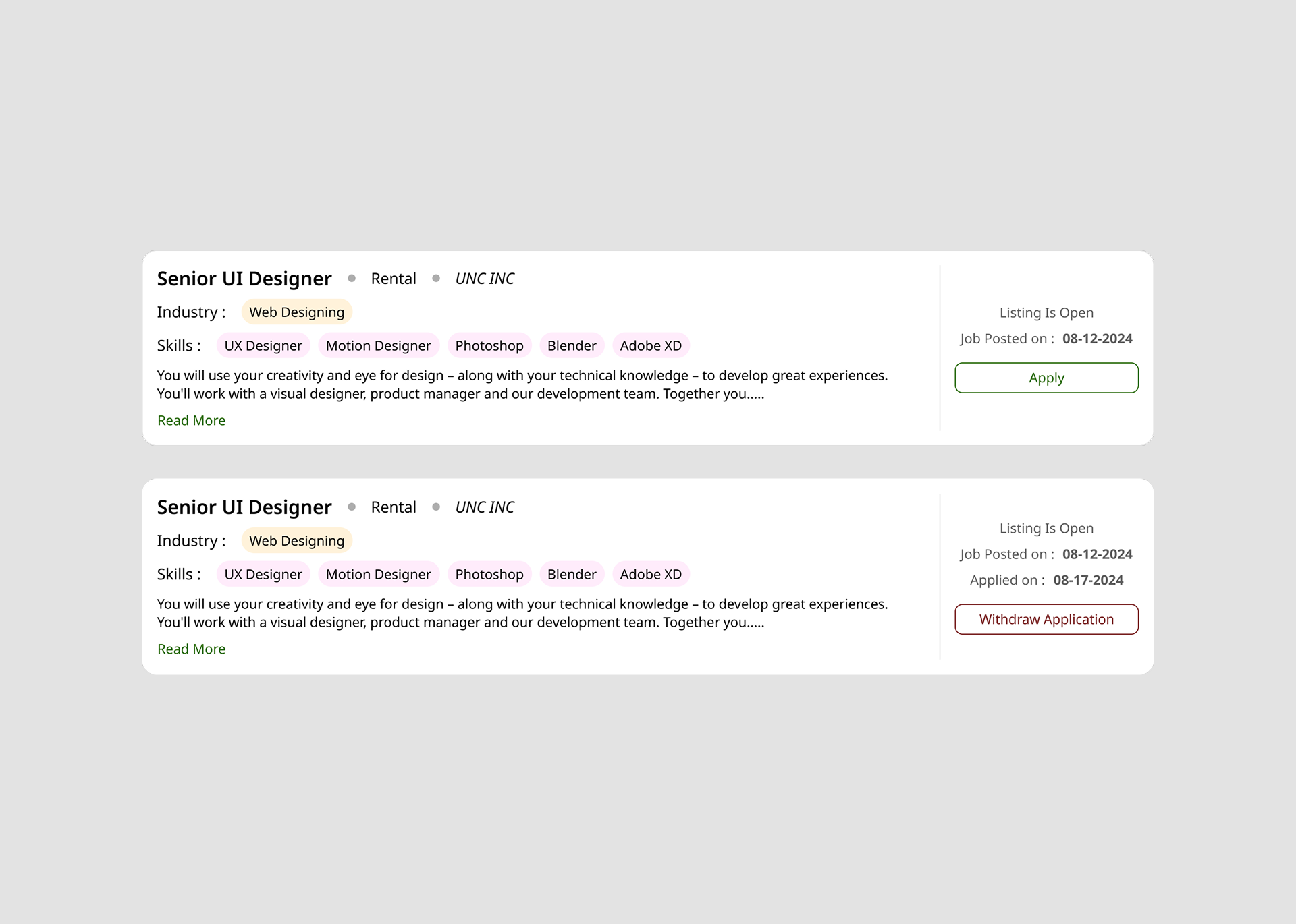 Job Applications States