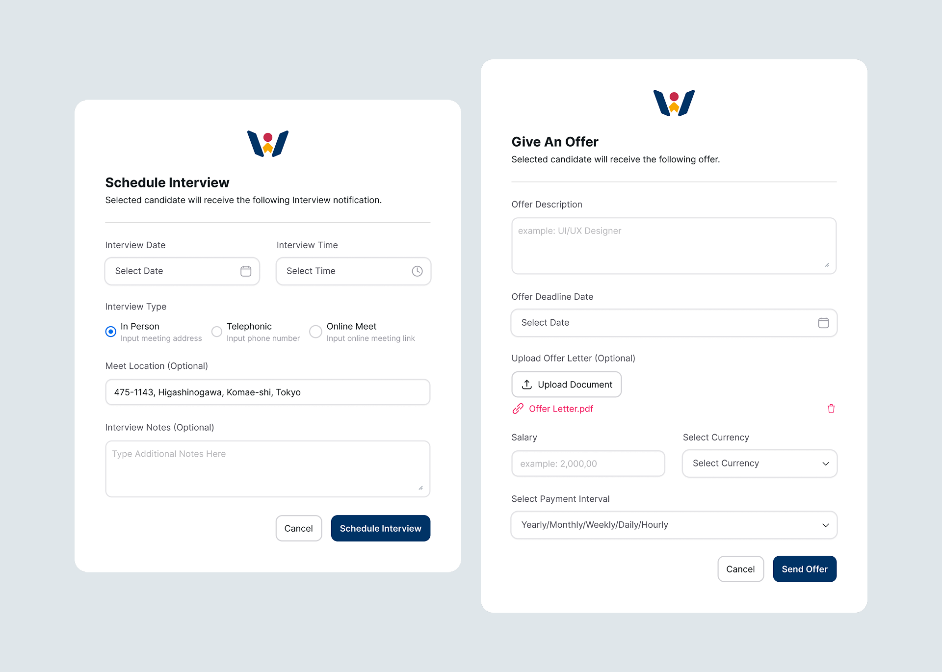Offer and Interview Modal